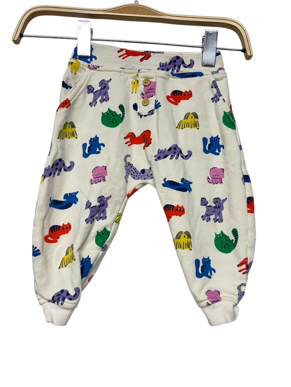 Baby Boden White Joggers with Multicolor Cat Print